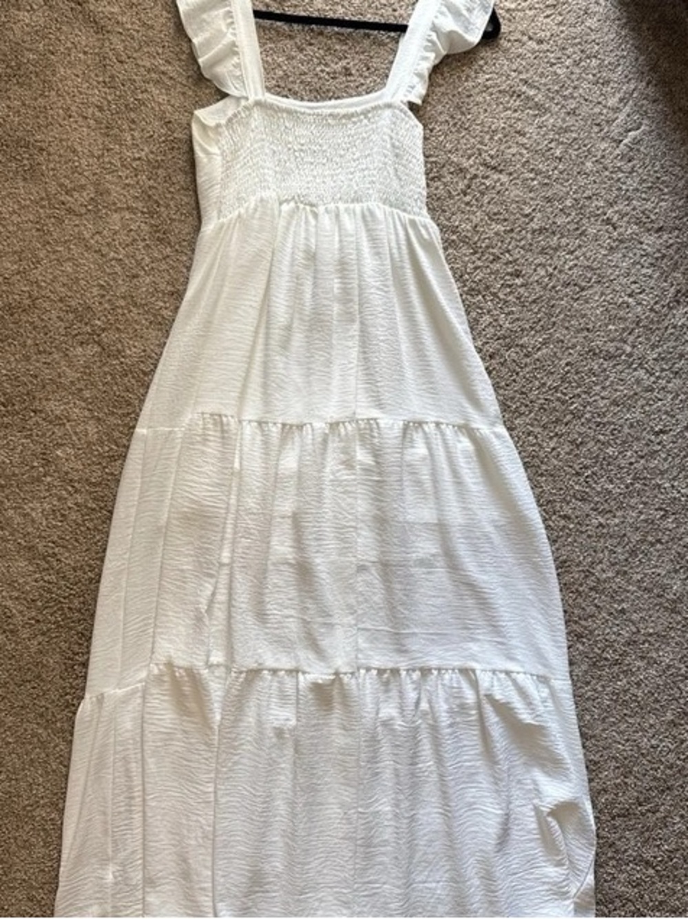 Women’s White Smocked Maxi Dress with Flutter Straps